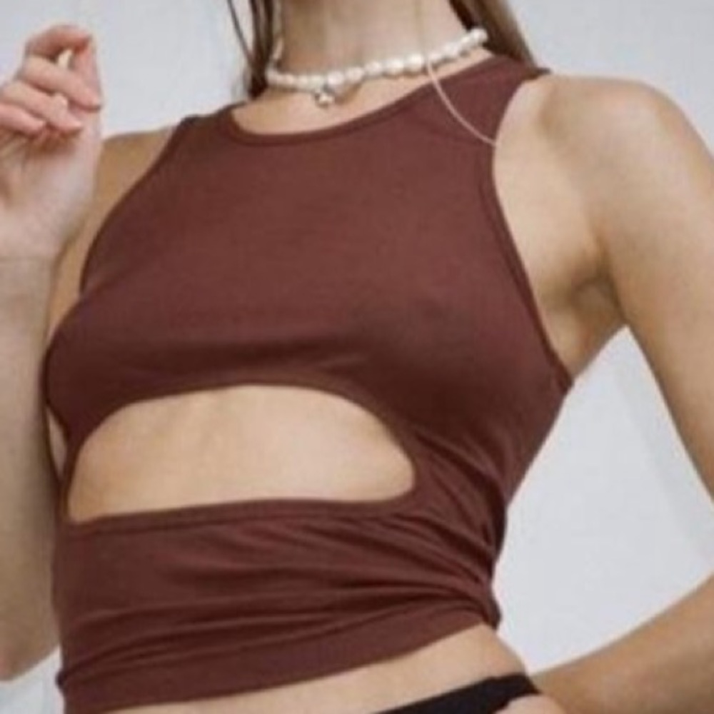 Sandy Liang Riblet Tank in Cocoa